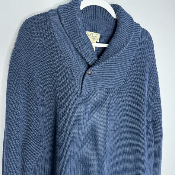 L.L. Bean Men's Shawl Collar HeavyKnit Cotton  Sweater Casual Blue Large - Picture 3 of 7